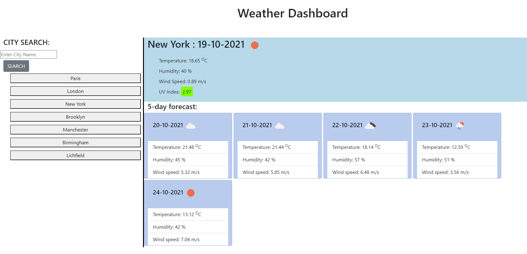 weather dashboard screenshot